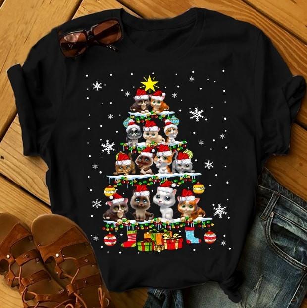

Cat Christmas Tree Short Sleeve Black Men All size Shirt D1072 Unisex T-Shirt S