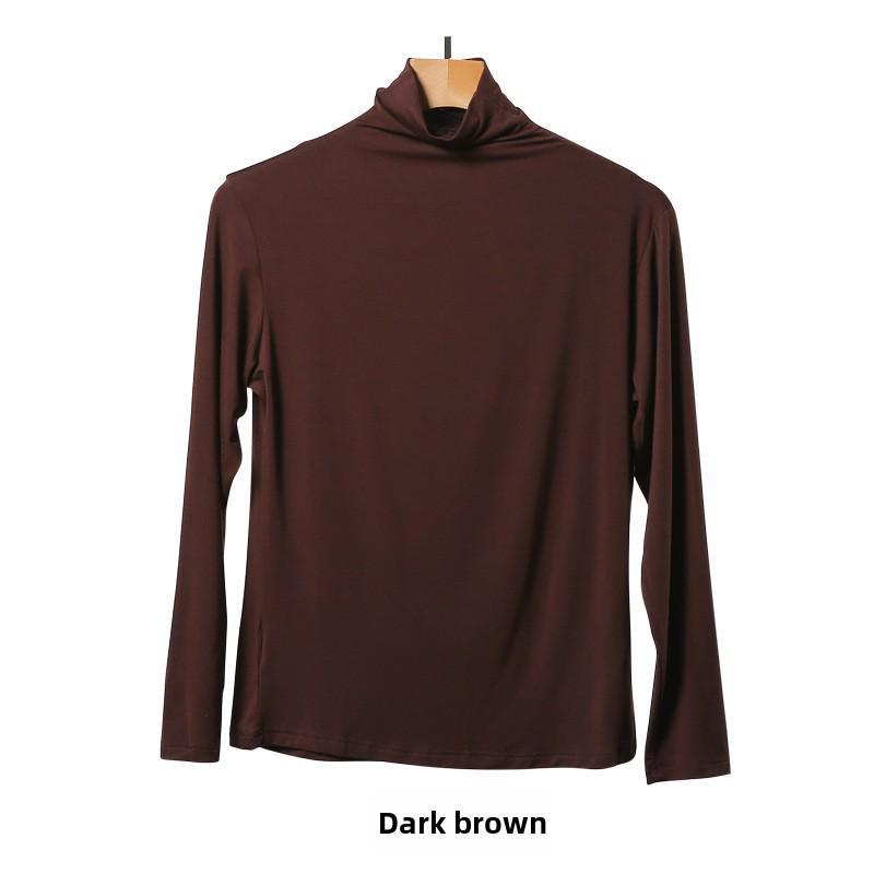 Korean Half-High Collar Slim Fit Modal T-Shirt - Long-Sleeve Solid Color Top