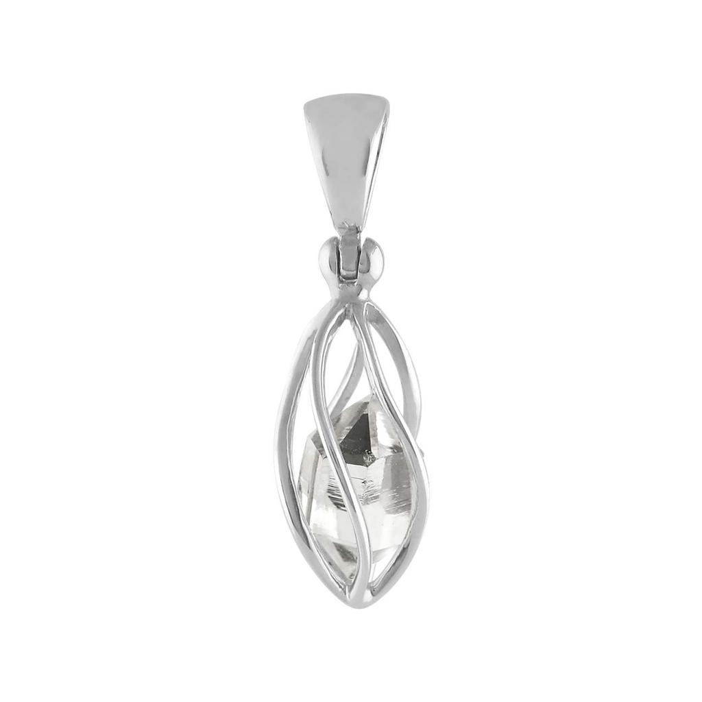 And Shining Herkimer Crystal Pendant In a Spiral Basket Unpolished and Unfinished Sterling Silver [Starborn] Beautiful, Clear, / / (Silver 925)