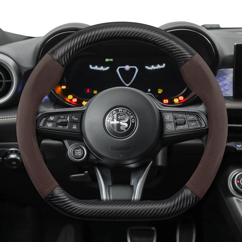 Suitable for Alfa Romeo Suede Matte Carbon Fiber Texture Steering Wheel Cover Suitable for 159 147 Gt