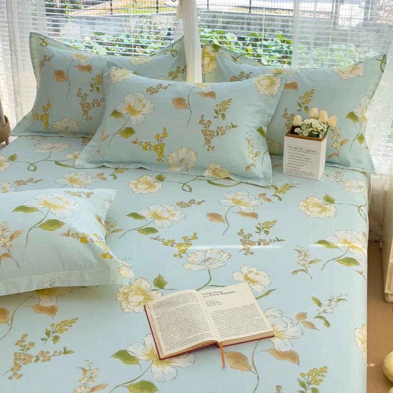 100%Cotton Bed Sheets Flower Printed Fitted Sheets for Bed Sábanas Para camaQueen/King Bed Sheet Cotton(without Pillowcase)