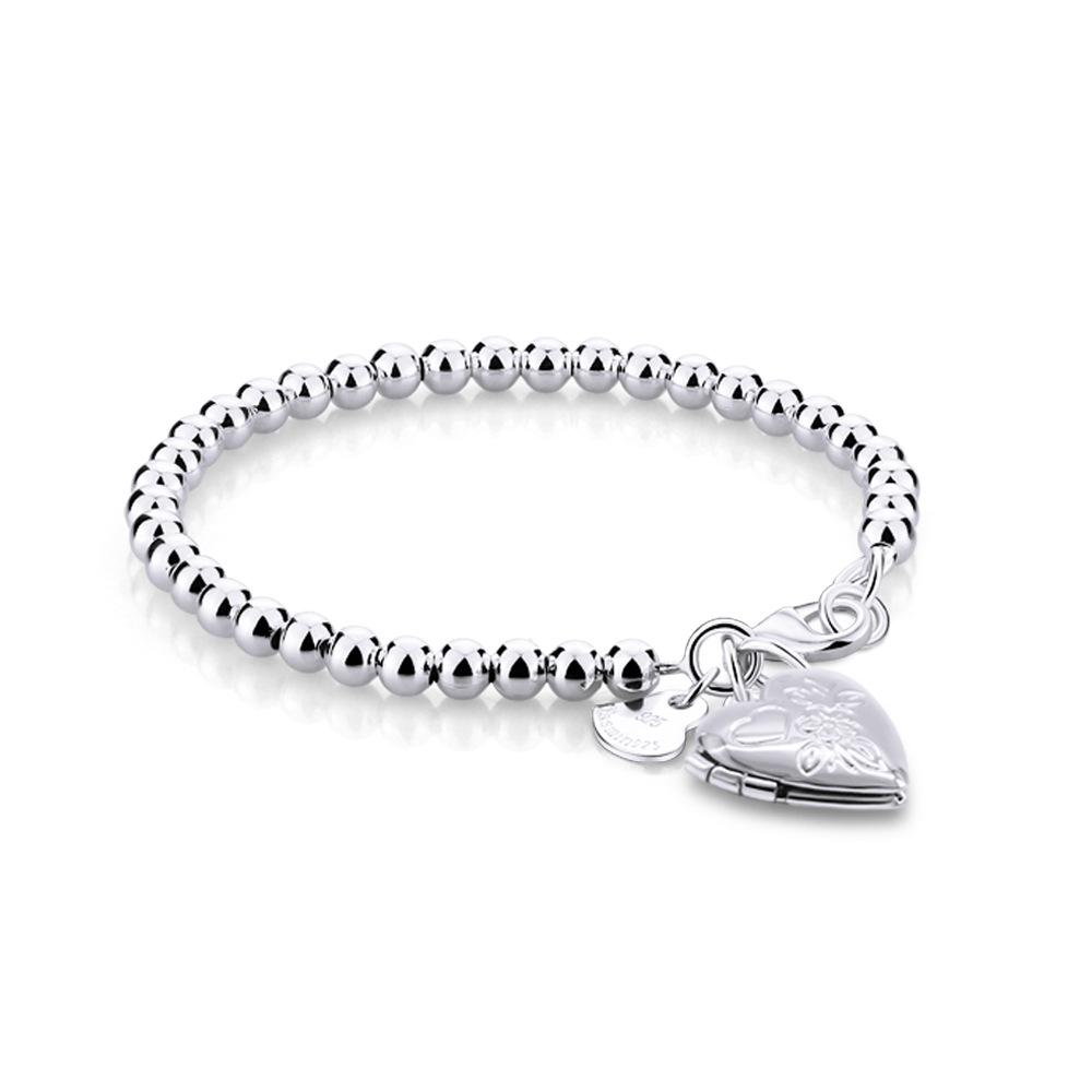 Personalized Diy Photo Box Pendant Buddha Bead Bracelet Women'S Rose Gold Plated Round Bead Bracelet Silver Jewelry