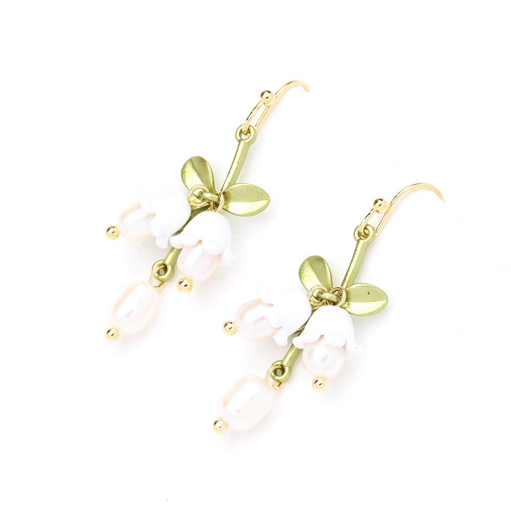 Beautiful temperament, lily of the valley, flower earhooks, long fairy style, thin face, spring earrings, retro gentle earrings, girls