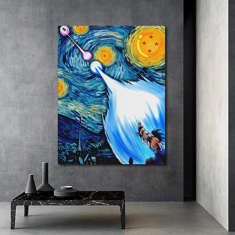 Cartoon Dragon Ball Kinderzimmer rahmenlose dekorative Malerei Van Gogh Sternenhimmel Leinwand hängen Kern Wandbehang Gemälde
