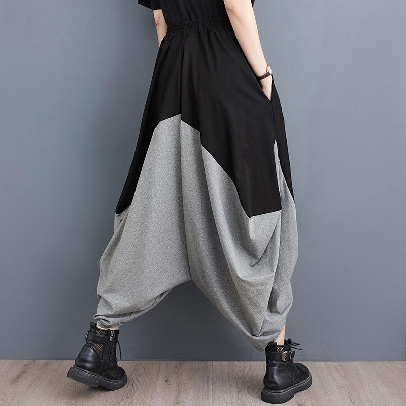 Summer Women's Pants Plus Size Elastic Waist Irregular Splicing Collapsible Pants Hanging Crotch Pants Loose Casual Wide Leg Pants