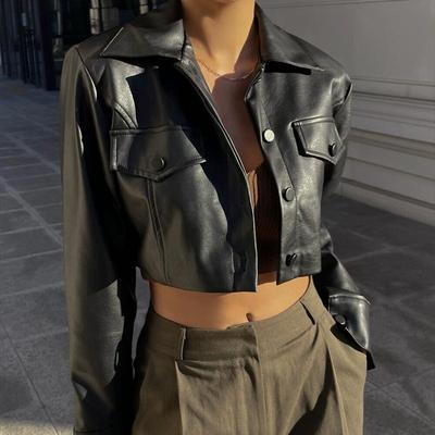 Chaqueta de motociclista de manga larga para mujer, estilo otoño, con abertura en un solo botón.