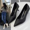 3Cm Not Tired Feet High Heels Annual Thin Heel 5cm Pointed Soft Leather Middle Heel Single Shoes Shallow Mouth Work Shoes