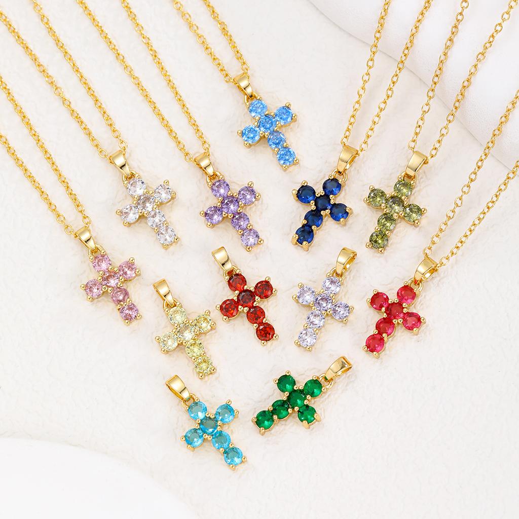 2025 New Stainless Steel Cross Necklace 18K Real Gold Plated Cubic Zirconia Christian Cross Charms Religious Pendant