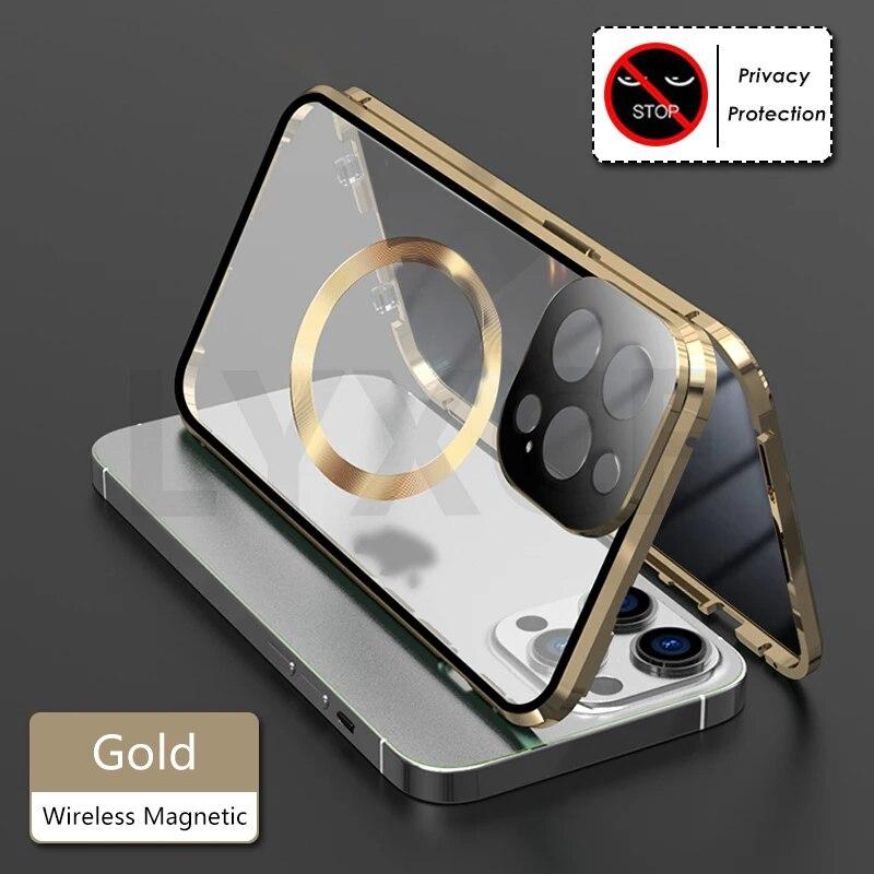 MagSafe Wireless Charging Anti-Peeping Privacy Case For iPhone 15 14 13 12 Pro Max Double Sided Glass Camera Lens Protect Cover