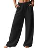 Women's Flowy Linen Wide-Leg Pants - Summer Beach Travel Wear with Elastic Waist & Pockets