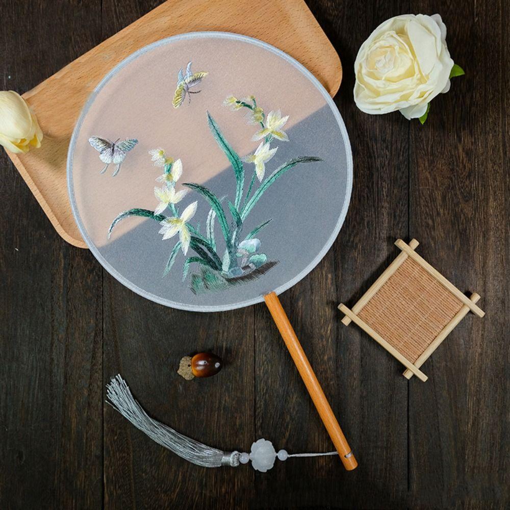 with Pendant Chinese Style Round Fan Handheld Silk Fan Vintage Embroidery Fan  Photography Prop