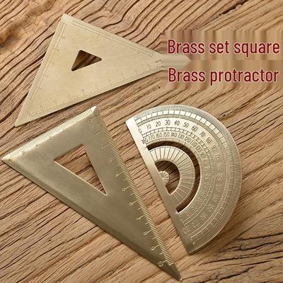 Brass Retro Triangle & Straight Ruler Set for Drafting and Student Stationery