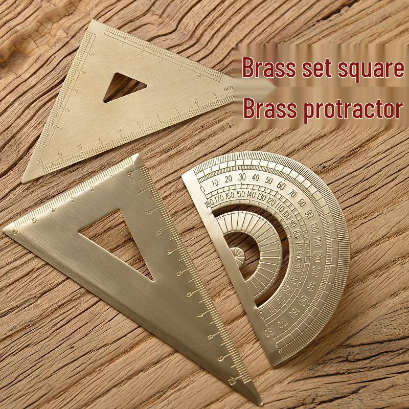 Brass Retro Triangle & Straight Ruler Set for Drafting and Student Stationery Triangle Ruler
