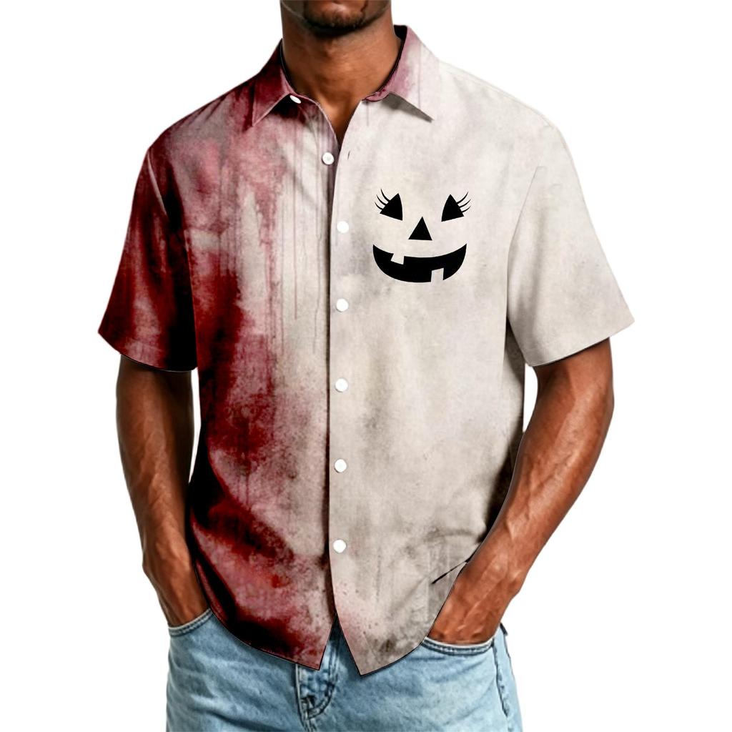 Men's Casual Short Sleeve Button Down Shirt Halloween Print Knife Graphic Lightweight Breathable Fabric Summer Top