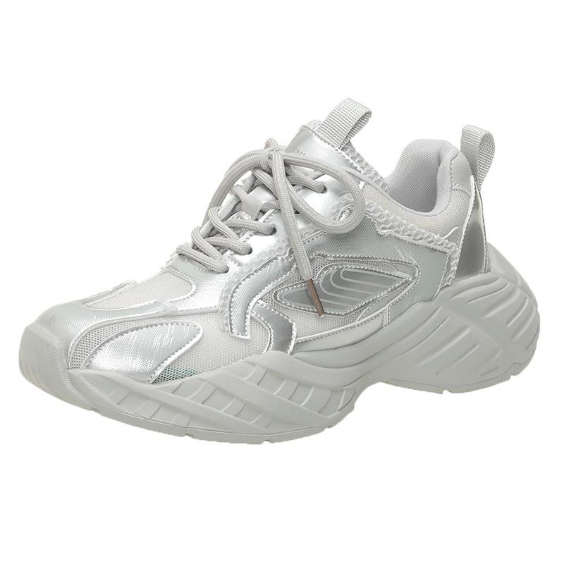 

Летние сетчатые дышащие кроссовки на толстой подошве, кроссовки из тонкой сетки, повседневная спортивная обувь 40 серебряный/серый
