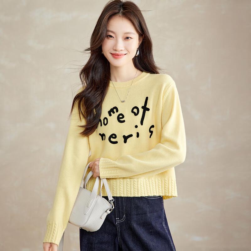 

Srcr Women s Short 100% Wool Letter Jacquard Knit Sweater One Size