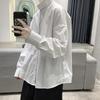 Men's Spring/Fall Solid-Color Stand-Collar Shirt Loose-Fit Buttoned Pocket Long-Sleeve Shirt