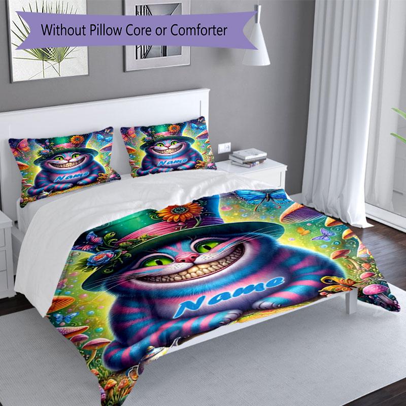 3PC Custom Name Alice Wonderland Bedding Set Printed  Bedding Set Duvet Cover Closure Includes 1 Duvet Cover & 248 Pillowcases for Bedroom