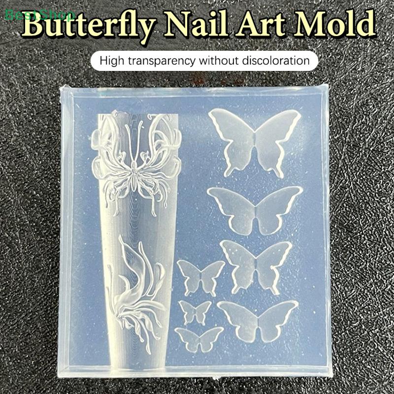 3D Relief Butterfly Silicone Nail Art Mold DIY Nail Decor Transparent Manicure Carving Template