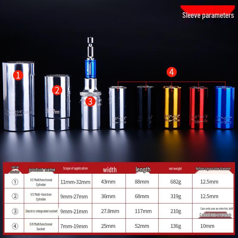 Universal 7-19mm Multifunctional Socket Set for 3/8 Electric Drills