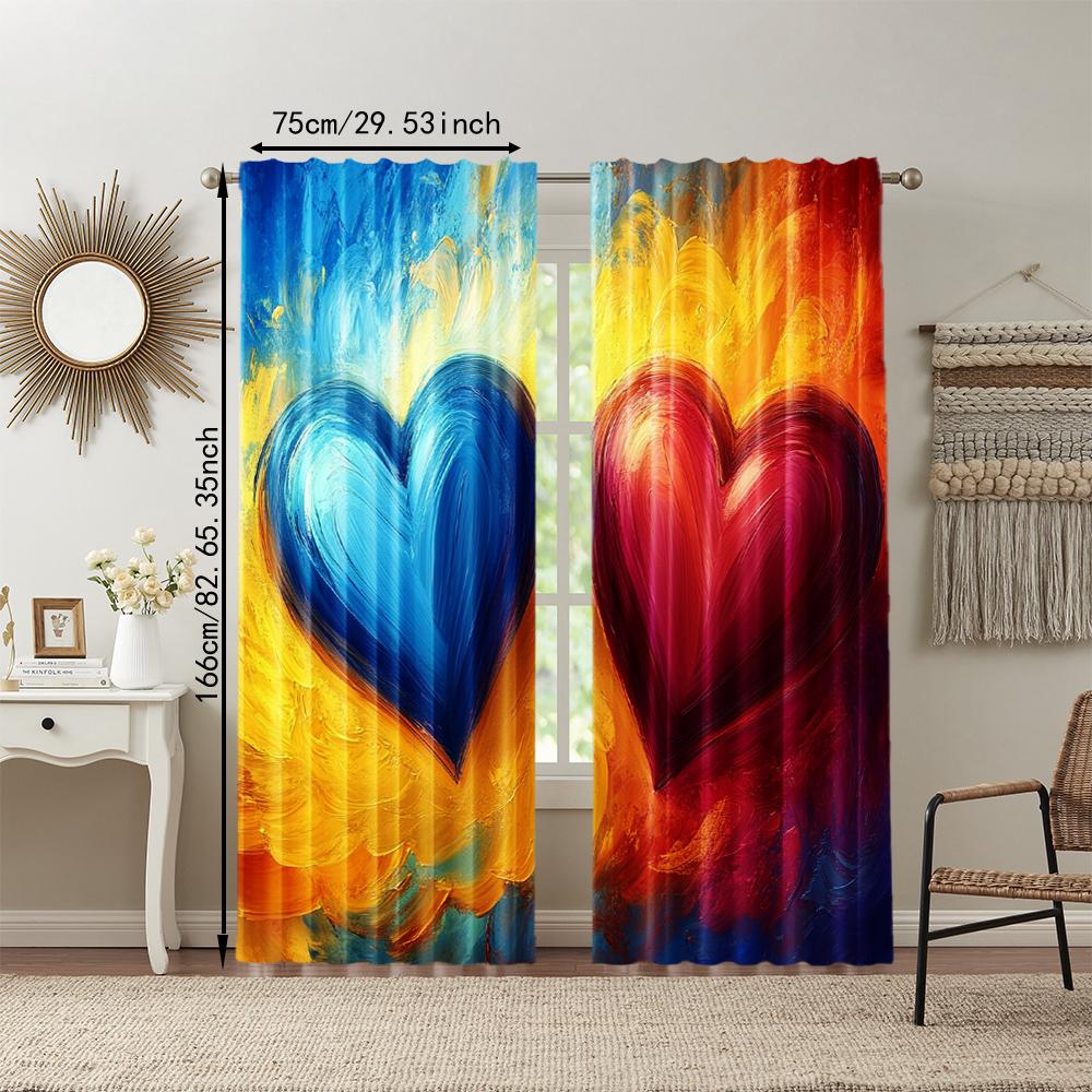 2 Pcs   Versatile Polyester Transparent Curtains for Home Decoration Still Life Love for Use In Bedrooms and Living Rooms