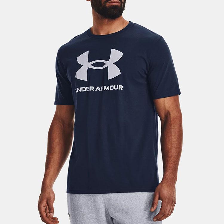 Under Armour Letter Big Logo Casual Sports T-Shirt Men Tops Dark-Blue 1370862-408