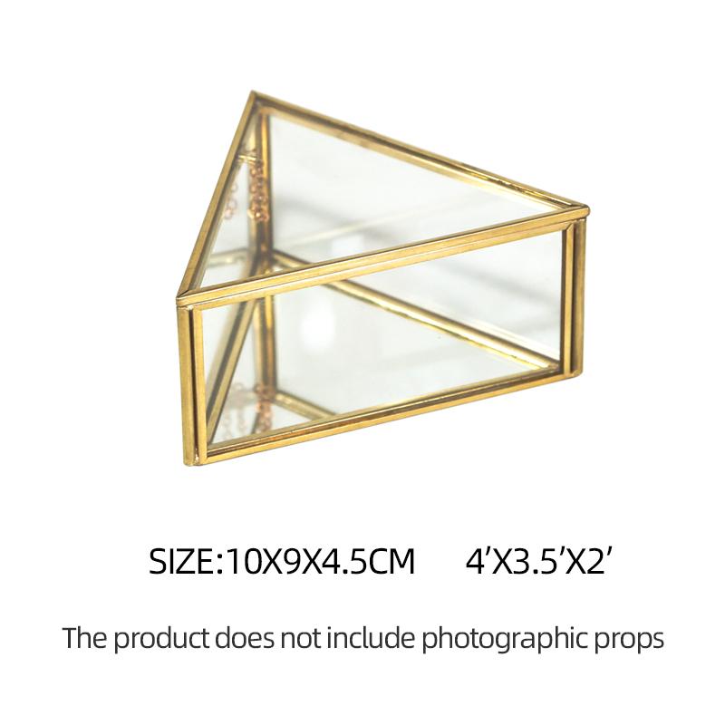 2021 Metal Small  Glass Silver Trilateral Jewelry Boxes Transparent Trinket Organizer With Golden Edge and Lid