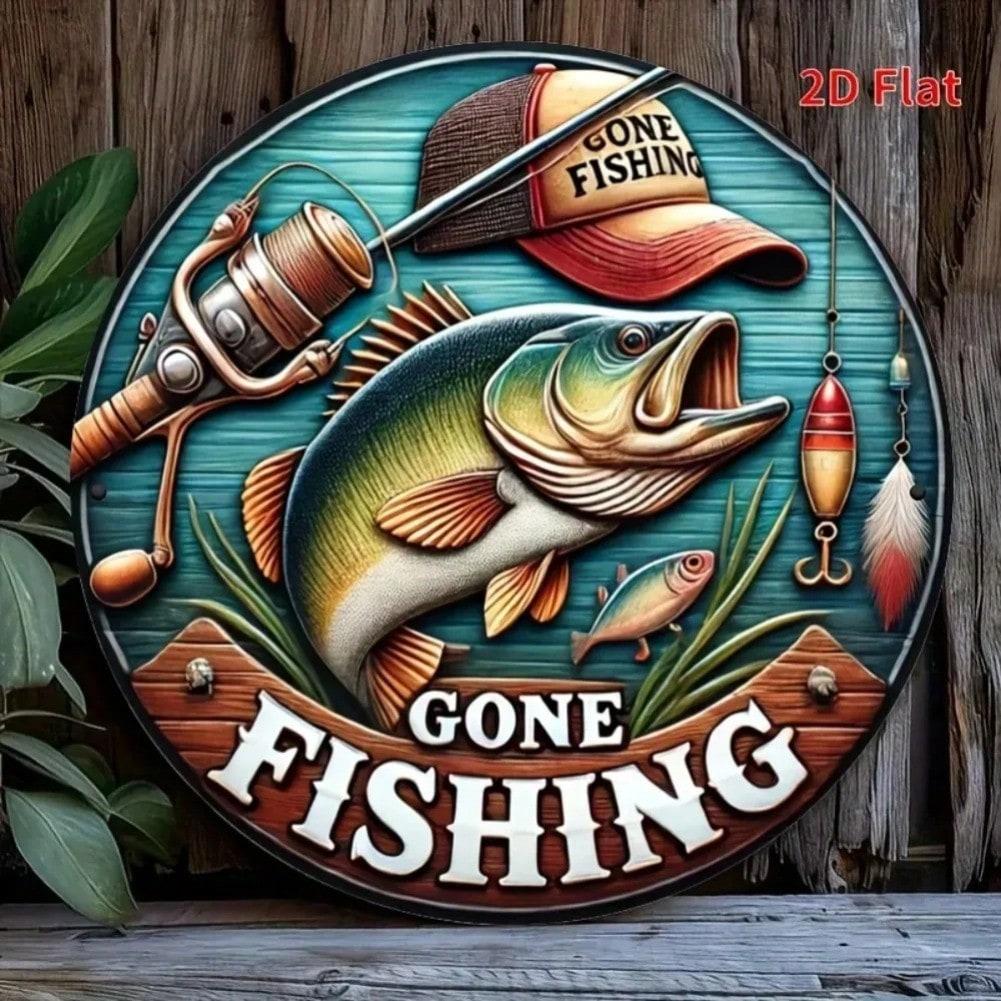 

Metal Wall Art Vintage Fishing Welcome Sign Round 2D Printed Gift for Angler Home Decor 20x20 різнокольоровий