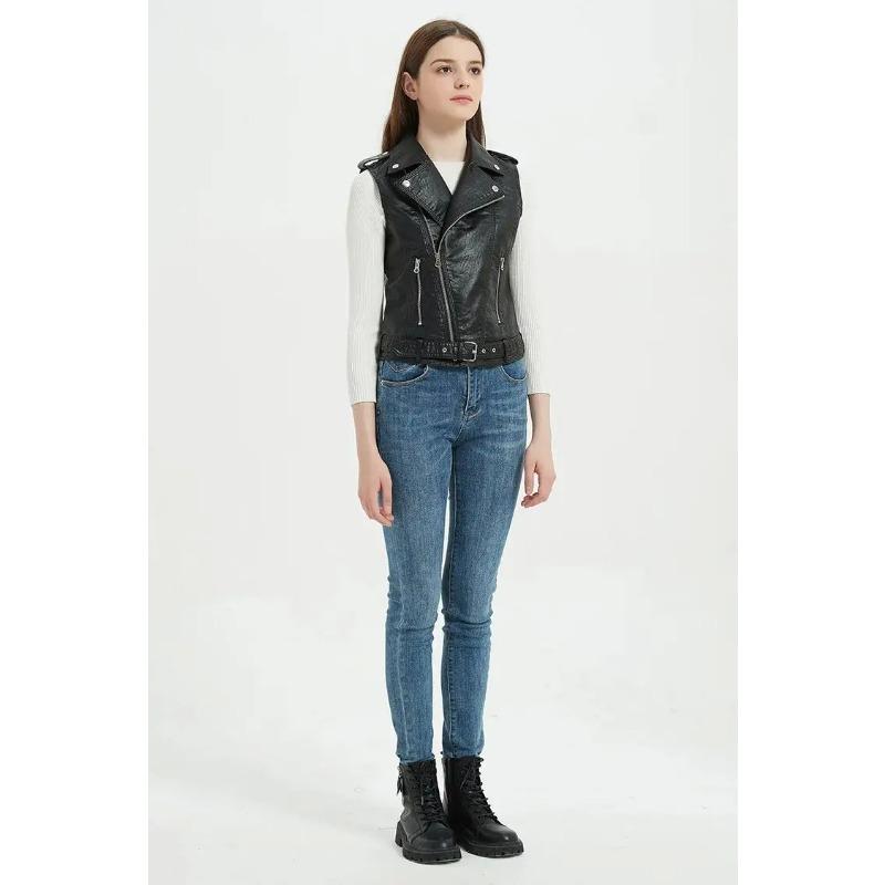 Herbst Streetwear Damen Weiche Weste Übergröße Lammfell Reversmantel Moto Biker Weste Jacke