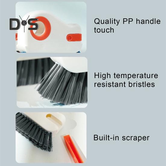 2 In 1 Window Track Cleaning Brush Hard Bristle Crevice Brush with Hidden Scraper Grout Cleaner Grip Brush