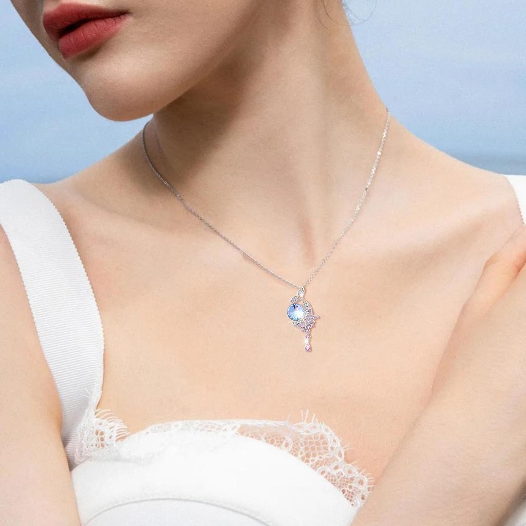 [Richapex] Women's Necklace Pendant Crystal Hypoallergenic Women's Clavicle Chain Accessory Popular Fashion Jewelry Cute Gift Birthstone Pink