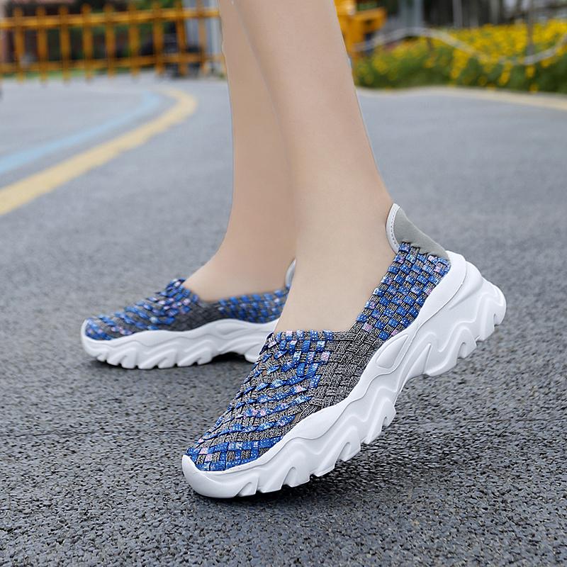 Summer Moccasin Pink Beach Walking Shoes Women Multicolor Casual Weave Slip on Braided Elevator Sneakers Plus Size