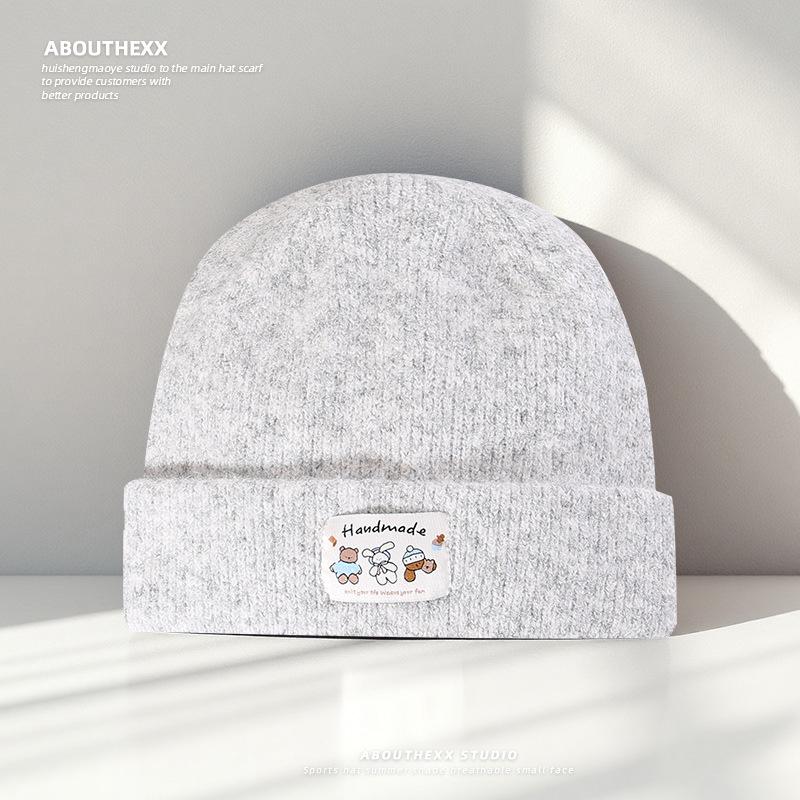 

Korean Version of Big Head Circumference Showing The Face Small Loose Hat for Women Cute Cartoon Knitted Hat Winter Warm Ear Protection Wool Hat Men M（56-58cm）