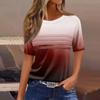 Women's Pleated Round Neck Gradient Print Short Sleeve T-shirt Hem Slit Top
