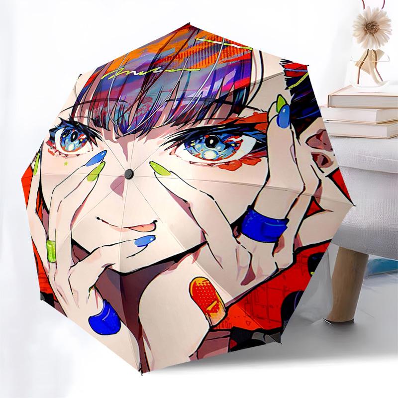 1pc Outdoor Umbrella with Anime Character Design - Automatic Opening/Closing, Portable 3-Fold Design, 8-Rib Iron Frame - Perfect Gift for Fans, T