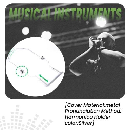 LAMELLIS Harmonica Neck Holder for 10-Hole Blues Harp Organ Stand and Harmonic Rack, Silver
