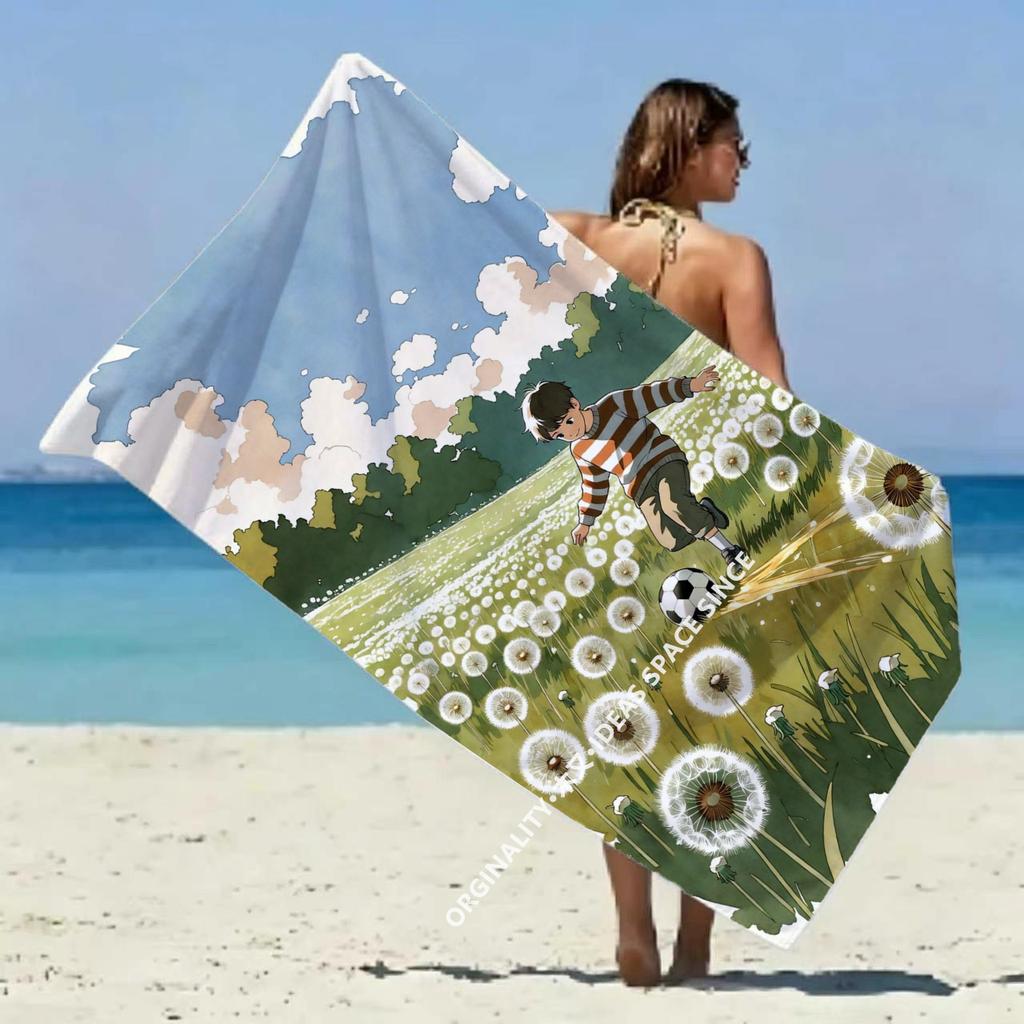 Boys' Football Dandelion Field Beach Towel Patterned Sunscreen And Windproof Suitable For Swimming Pool Camping Travel