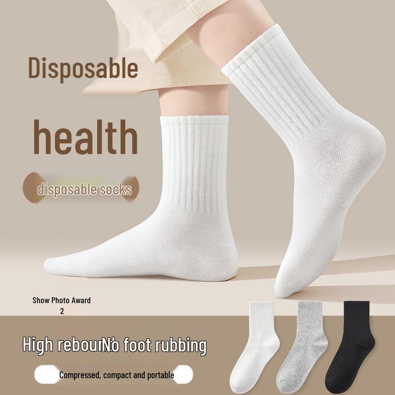 All-Season Mid-Calf Disposable Socks - One Size, Sweat-Absorbing and Travel-Friendly