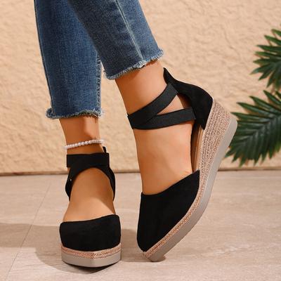 Heißer Verkauf Sandalen Damen Spitz Zehen Wildleder Keilabsatz Sandale Mit Dickem Sohlen Bequem Zum Hineinschlüpfen Und Cutout Design Geeignet Sandalias