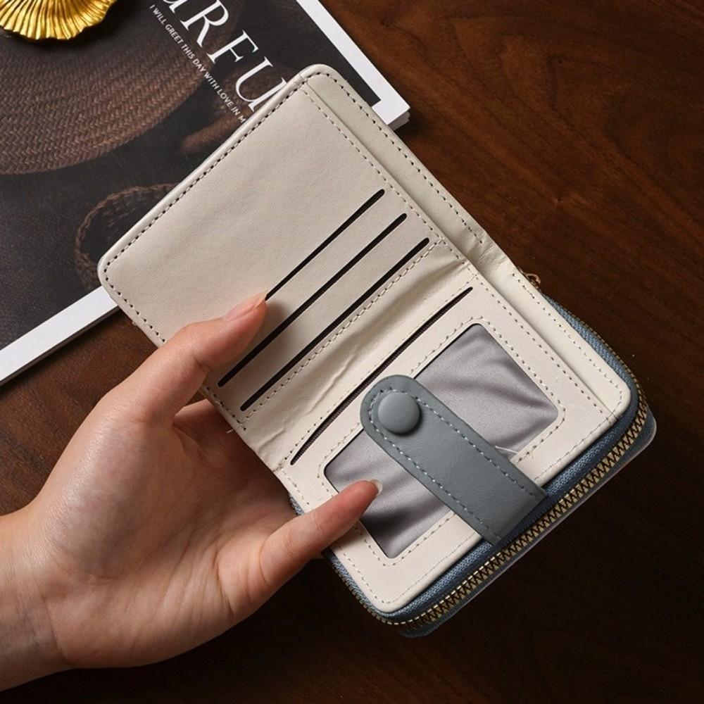 Cute PU Leather Short Wallet Cute Bear Design Multiple Card Slots Zippered Coin Pocket Snap Button Card Holder Girls
