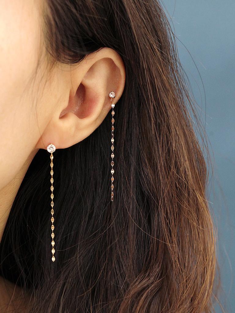 Minimalpiercing 14K Shine Long Chain Cubic Piercing Earrings