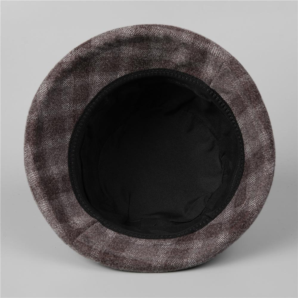 Middle-Aged Old Man Season Elegant Bow Mom Hat Female Thickened Woolen Basin Hat Grandma Plaid Bucket Hat