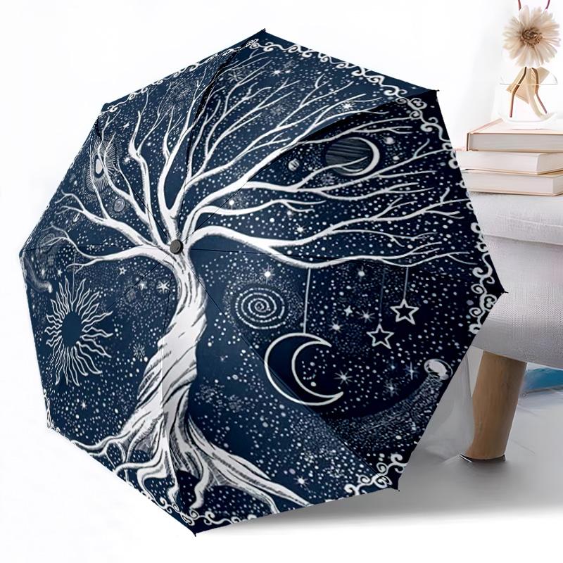 Goldener Baum des Lebens Automatischer Outdoor-Regenschirm Einziebares Design mit 8 Rippen Langlebig Leicht Perfektes Geschenk für Freunde Familie