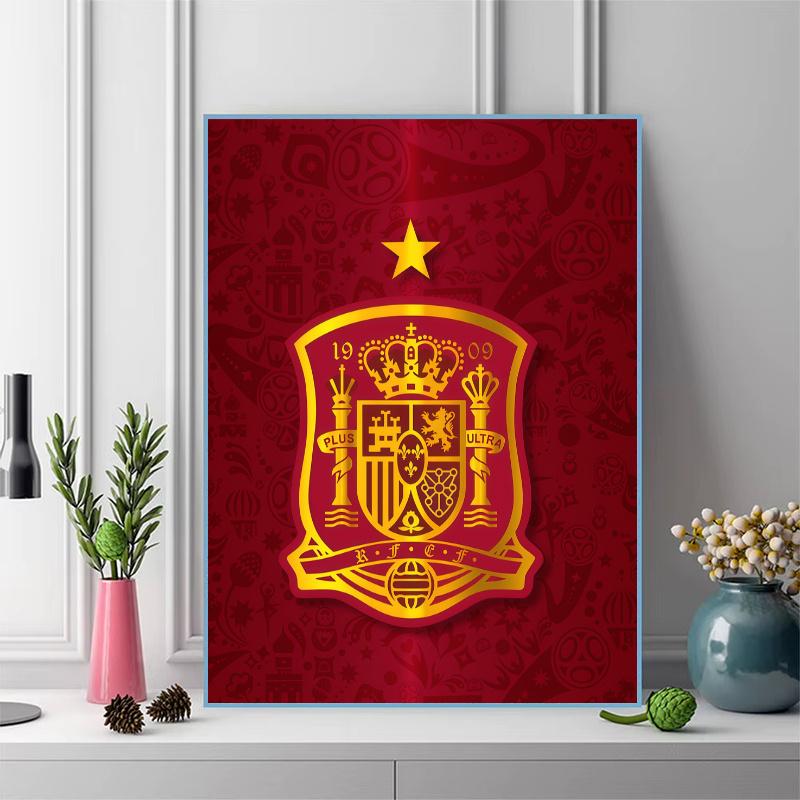 Spain national football logo Pattern 3pcs 100% Round Full Drill 5D DIY Diamond Painting Embroidery Cross Stitch Rhinestone Décor