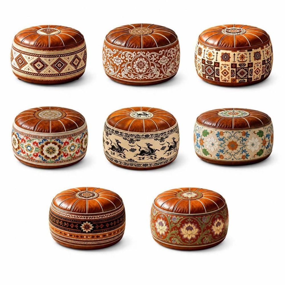 Round Shape Storage Ottoman PU Leather Round Pouf Cover New Floor Seat Cushion Home Use