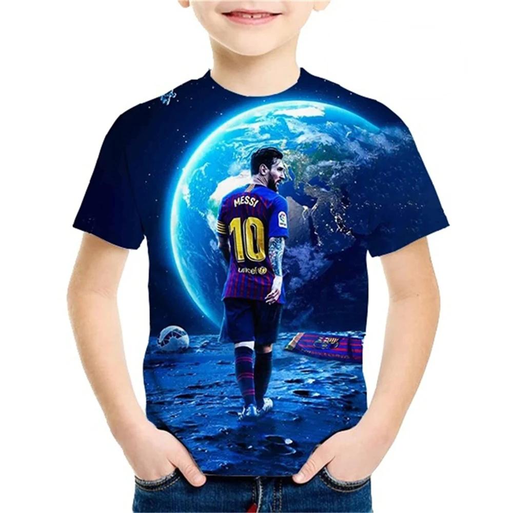 

Лето 2024 года, новая модная детская футболка с 3D-принтом, популярная футбольная звезда Месси, классная, для мальчиков и девочек, повседневная, с короткими рукавами 100