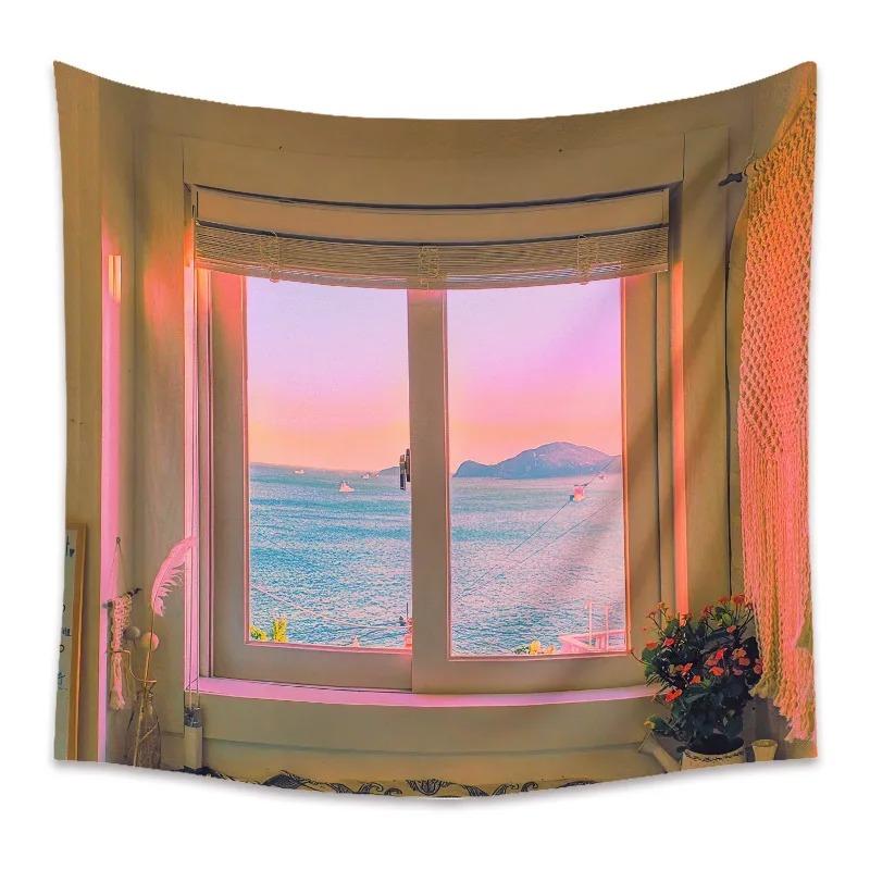 Window Scenery Background Hanging Cloth Bedroom Living Room Tapestry Home Wall Decoration Tapestry