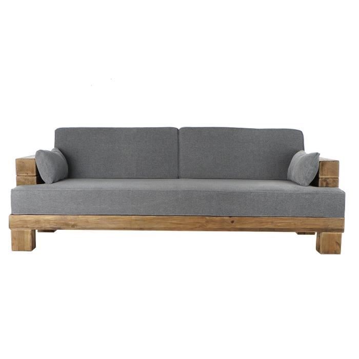 Sofa - Wood - Grey - 3 Seats - Recycled Wood - Reversible - Fixed