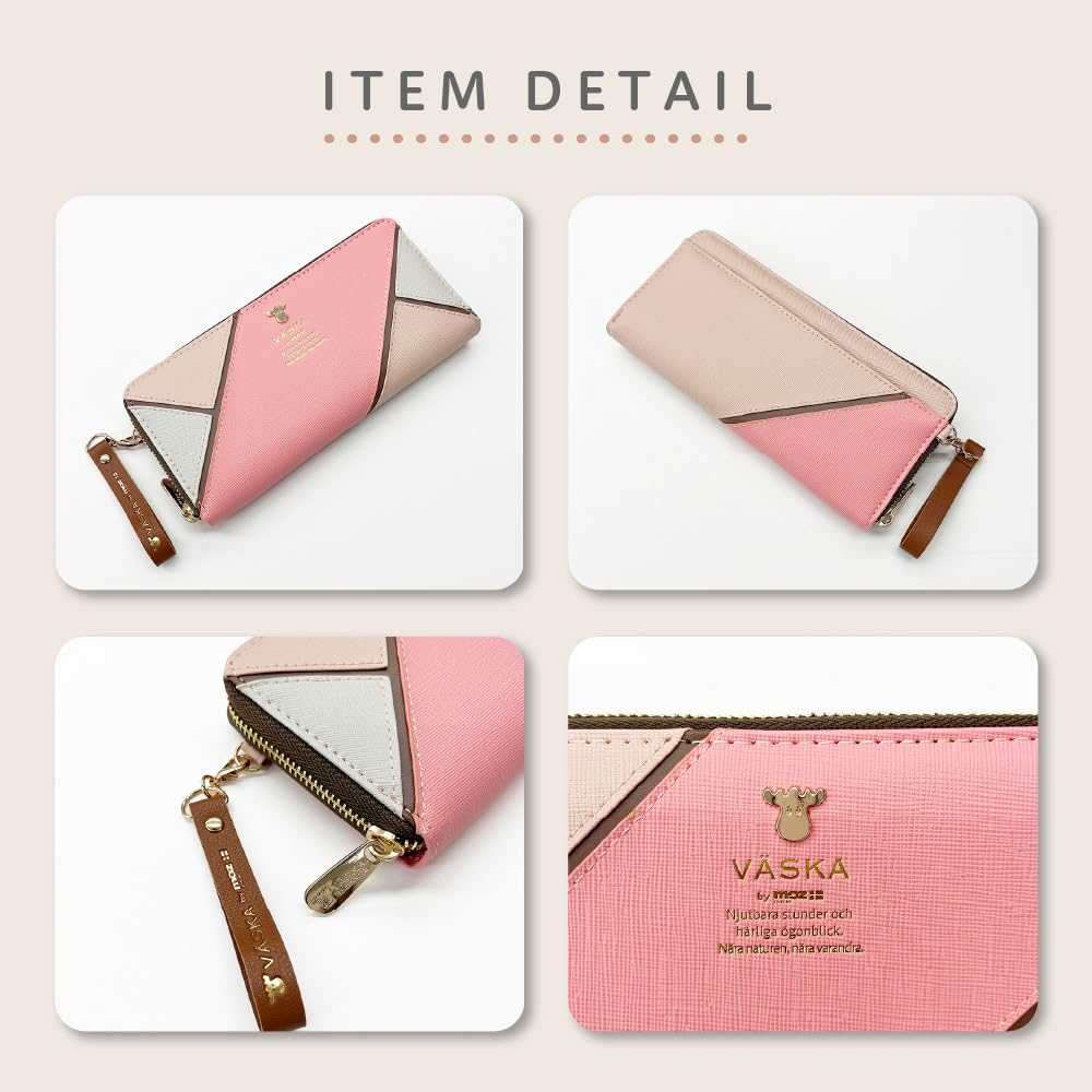K-PARTS VASKA by moz Shelly Round Zipper Long Wallet, Moz VASKA Moose Wallet, Multi-functional Wallet with Card Slots, Perfect for Women, Girls, and