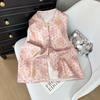 Vest women's early spring satin jacquard embroidered vest vest with outer buckle vest